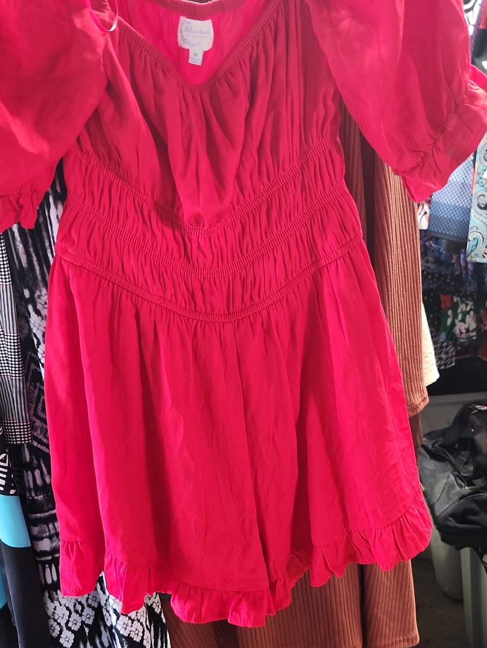 Womens' Red Smocked Waist Rompet
